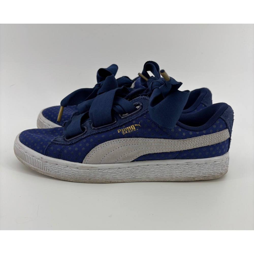 Puma Basket Heart Women's 6.5 Twilight Blue Polka Dot Ribbon Laces